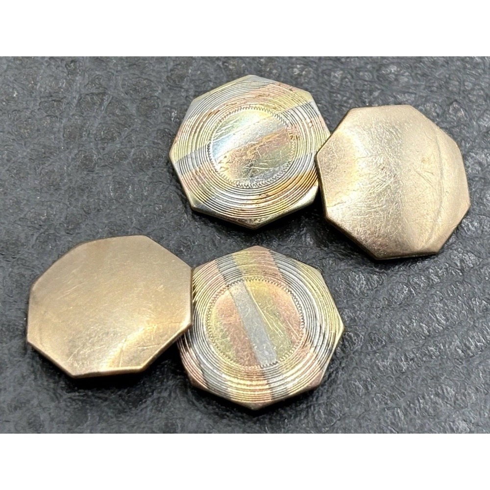 Vintage Tri Color Gold Filled Art Deco Octagon Cufflinks